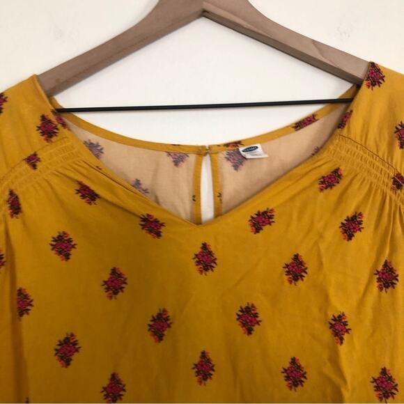 Old Navy Mustard Yellow Red Floral Long Sleeve Keyhole Mini Midi Flowy Dress - Picture 6 of 10